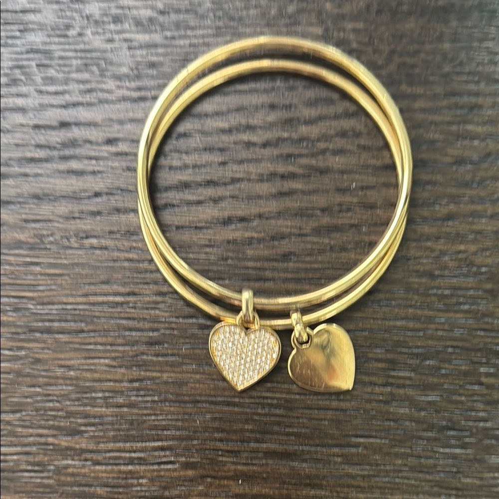 Gold Heart Charm Bangle Set